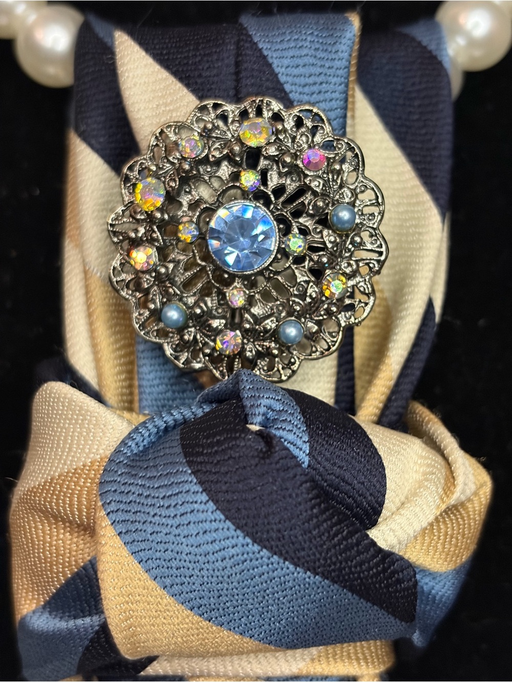 Givenchy Striped Silk Tie Necklace Accent in Navy, Light Blue & Gold - Picture 5 of 8